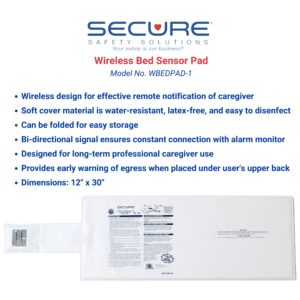 Wireless Bed Alarm 12x30 inch Sensor Pad for Elderly Dementia Fall and Wandering Prevention.