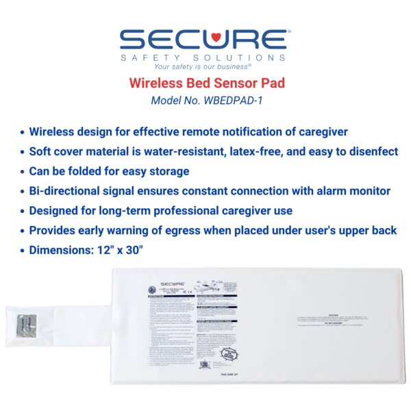 Wireless Bed Alarm 12x30 inch Sensor Pad for Elderly Dementia Fall and Wandering Prevention.