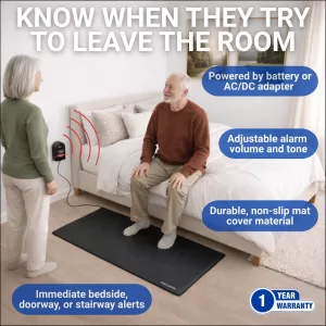 MAT-3 SET floor mat bed exit alarm set helps caregivers know when a fall-risk individual tries to leave the bed or room.
