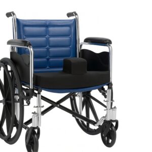 Secure SCPC-1 wedge pommel cushion with safety strap shown installed on a wheelchair.