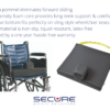 SCPC-1 pommel cushion with safety strap. The built-in pommel eliminates forward sliding. High-density foam core provides long-term support & comfort. Concave bottom fits sling-style wheelchair seats. The cover material is non-slip, liquid resistant, and latex-free. The cushion is covered by a one year warranty.