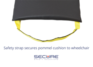 Wheelchair seat cushion safety strap