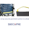 Wheelchair seat cushion safety strap