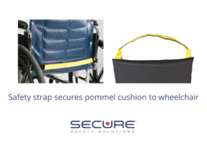 Wheelchair seat cushion safety strap
