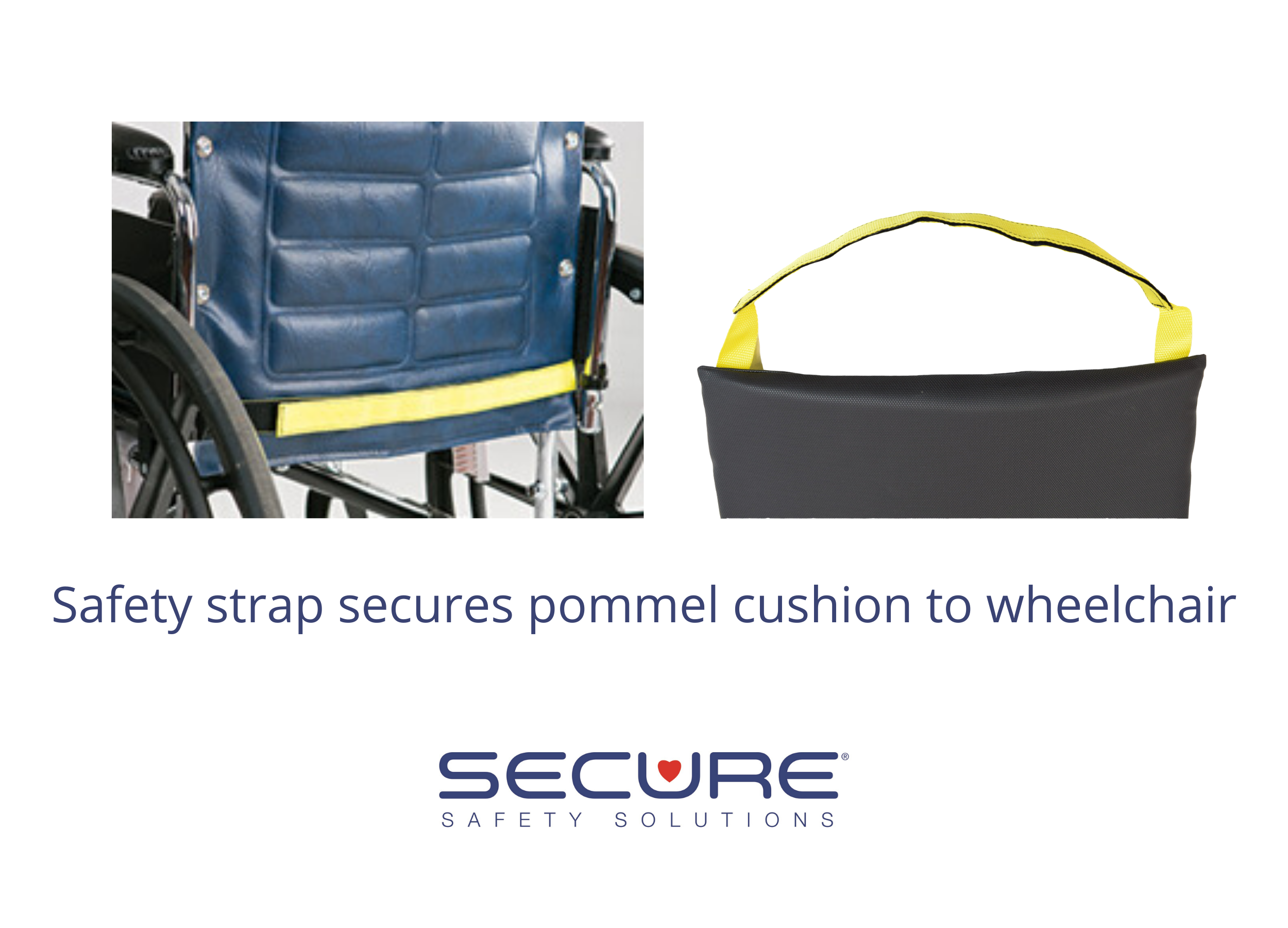 Secure Wheelchair Wedge Pommel Seat Cushion w/Safety Strap - Convex Bottom - Low Profile Pommel for Comfort & Easier Transfer