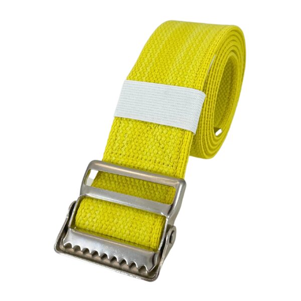 SGBM-60Y Yellow 60 inch gait belt with quick-release metal buckle.