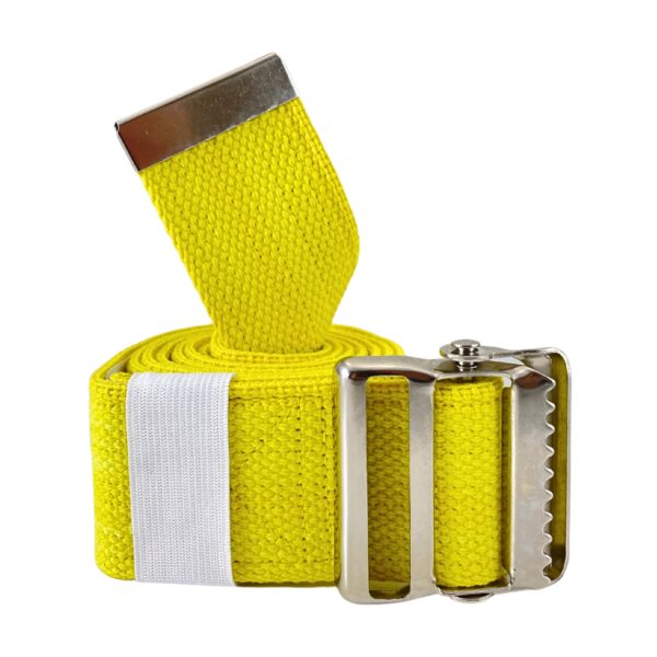 SGBM-60Y Yellow 60 inch gait belt with quick-release metal buckle.