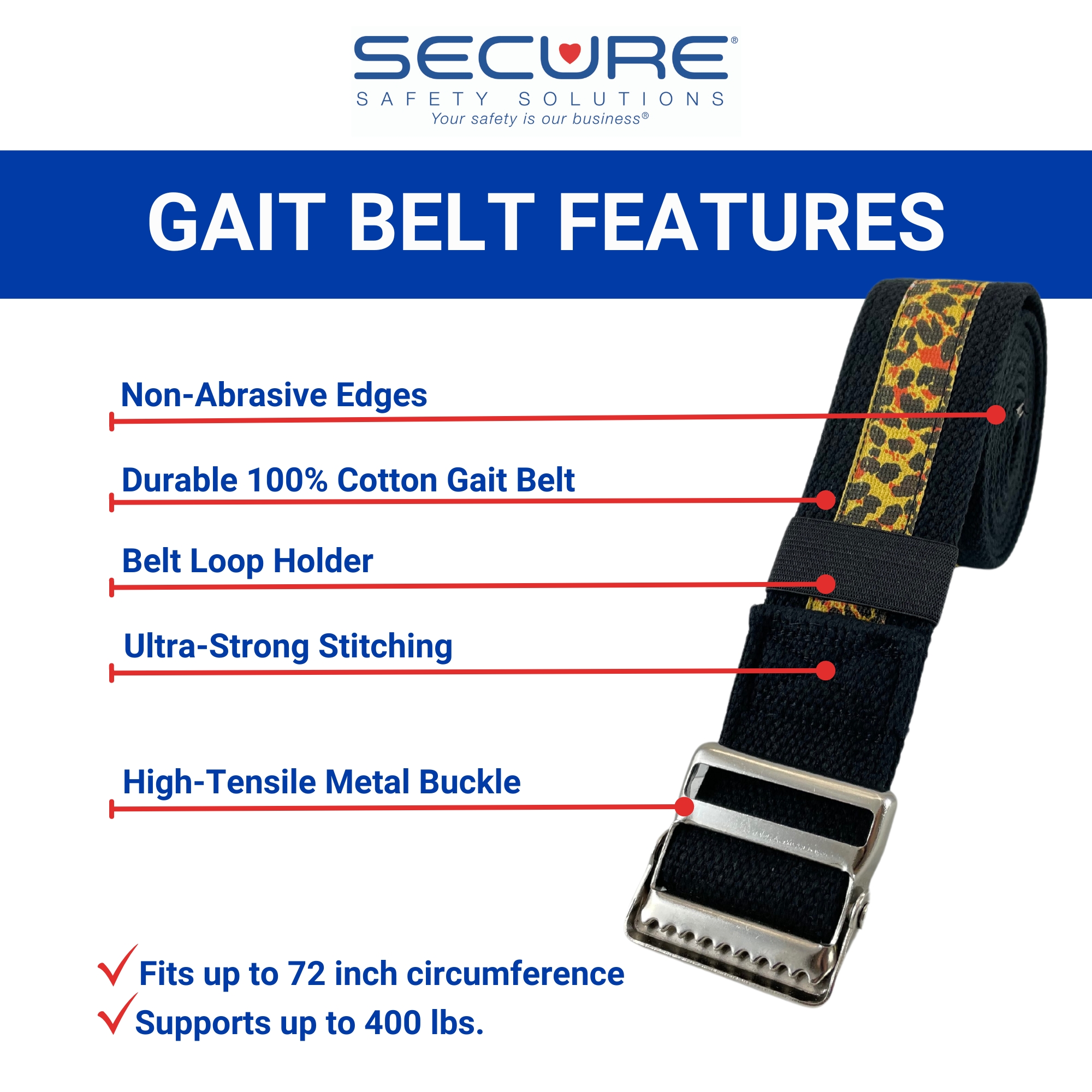 Gait Belt with Plastic Buckle by LiftAid - Transfer and Walking