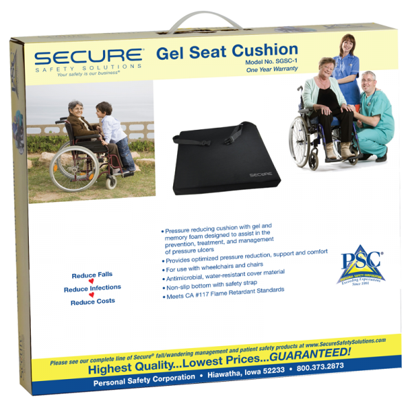 Secure® Gel Seat Cushion w/safety straps - packaging