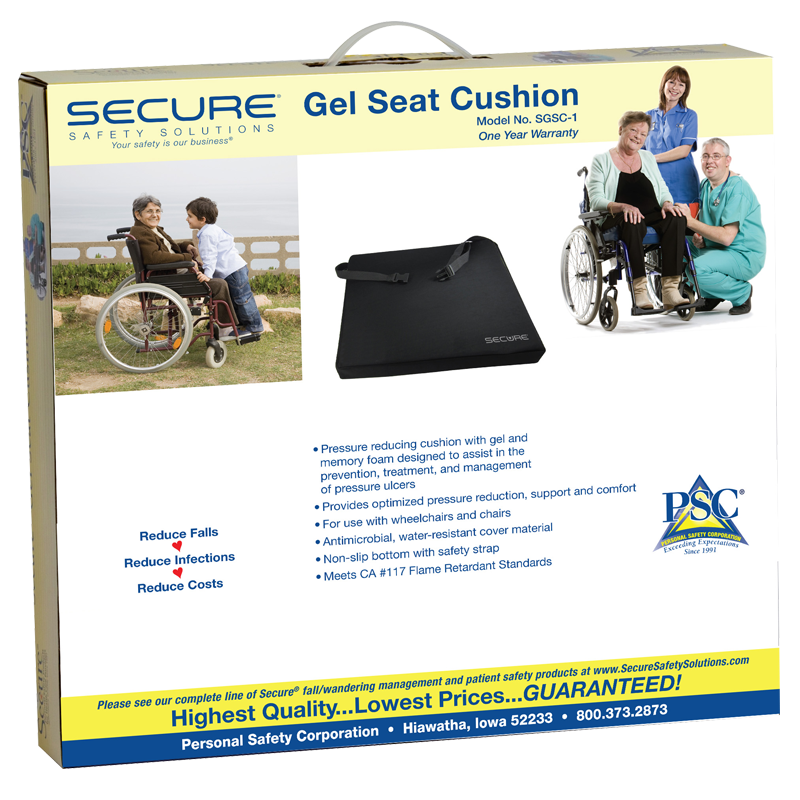 Secure® Wheelchair Gel Seat Cushion with Safety Straps