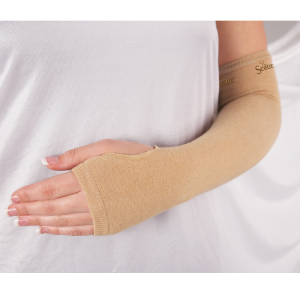 Ultra Soft Wound Prevention SecureSleeves for Arms in Brown in use