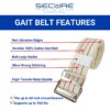 SGBM-60S 60 inch gait belt with quick-release metal buckle. The gait belt has non-abrasive edges, is 100% cotton, has a belt loop holder, has ultra-strong stitching and high-tensile metal buckle. The belt fits up to 60 inch circumference and supports up to 350 lbs.