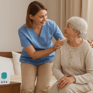 Nurse Helping Elderly Woman Out Of Bed